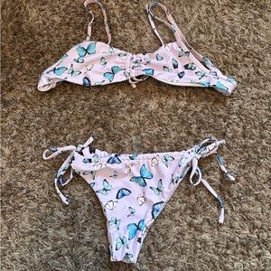 Pink Butterfly Print Tie-Side Bikini Set